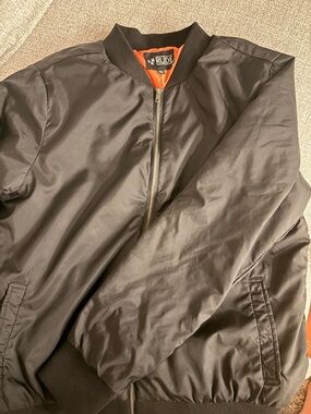 RUDE Black Bomber Jacket with Orange Lining